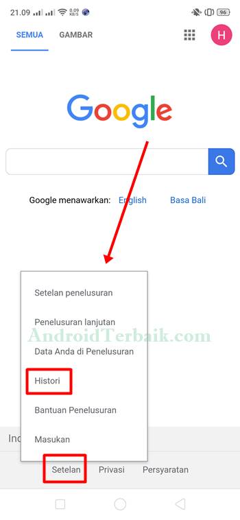 Cara Menghapus Riwayat Pencarian di Google HP Android