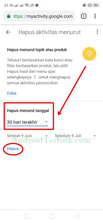 Cara menghapus keyword pencarian di google Android