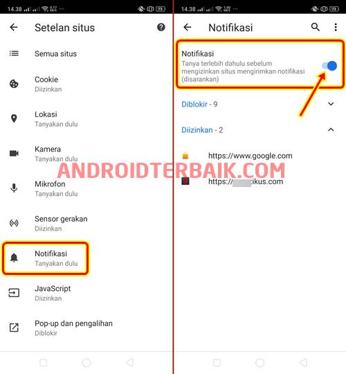 Cara Mematikan atau Menonaktifkan Notifikasi Chrome Android