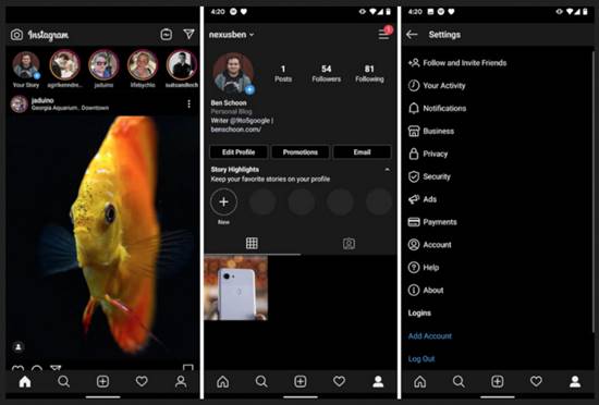 Contoh Berhasil Mengubah Tampilan Aplikasi Instagram Menjadi Mode Gelap di HP Android