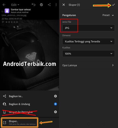 Cara Ekspor Gambar Editan Foto di Lightroom masuk ke Galeri Android