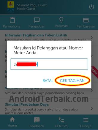 Cara Cek Tagihan Listrik Bulanan di Aplikasi PLN Android