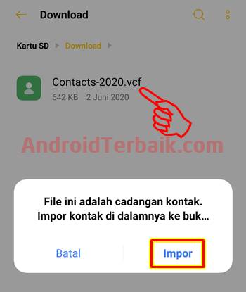 Cara Simpan File VCF Kontak ke HP Android Baru