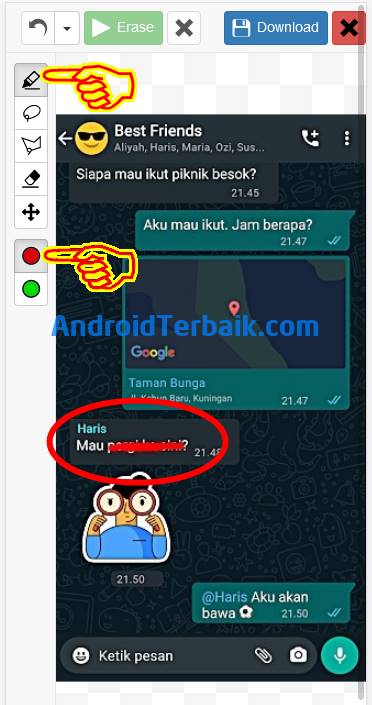 Cara melihat tulisan yang dicoret di screenshot WA