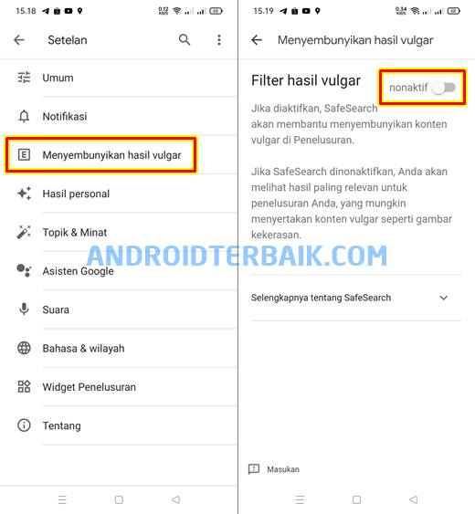 Cara mematikan safe search google android