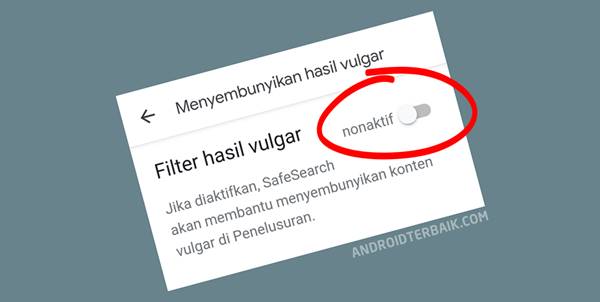 Menonaktifkan Filter hasil vulgar Terkunci dan aktif