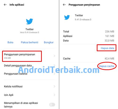 Cara Hapus Cache dan Hapus Data APK Twitter Android